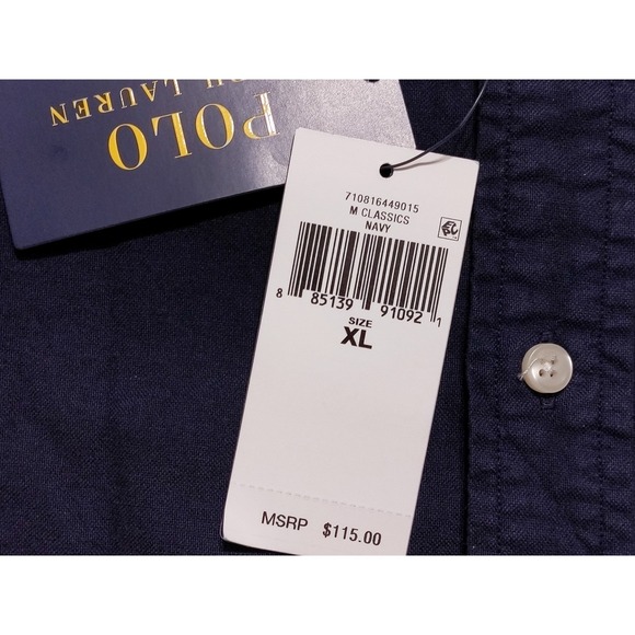 POLO RALPH LAUREN Short Sleeve Button Shirt Navy Blue XL ~ New - Picture 5 of 9